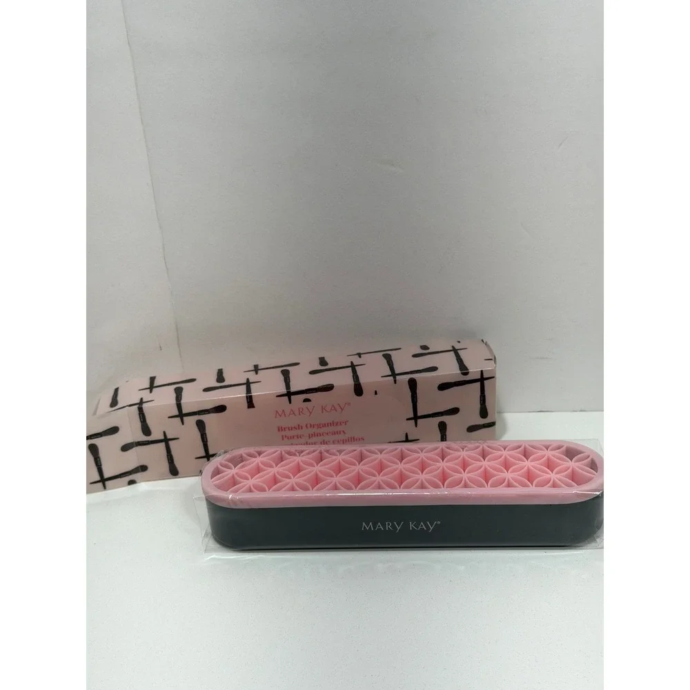 Mary Kay Brush Organizer Pink Silicone Lattice Makeup Tool Holder Black Base NEW